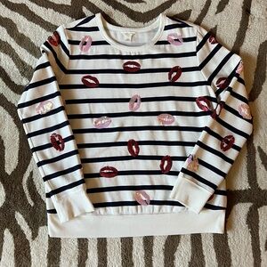 Caslon Striped Pullover Sweatshirt with Sequin Lips M